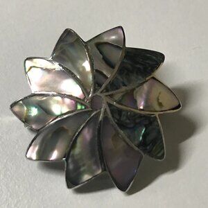 Sterling Silver Abalone Mother of Pearl Flower Petal Vintage Brooch A